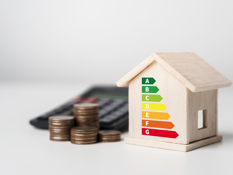 A small wooden house showing energy efficiency