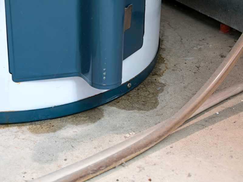 A water heater leaking