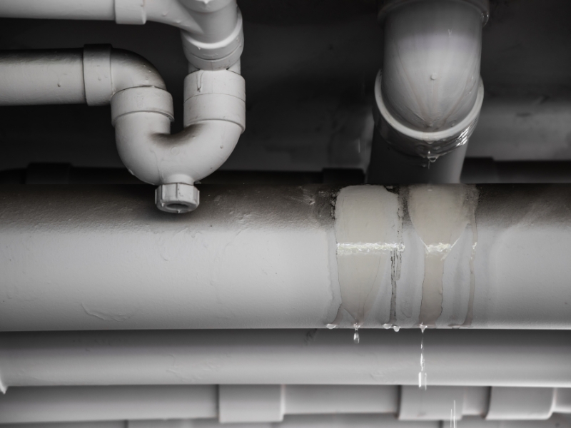 A leaky pipe causing low water pressure