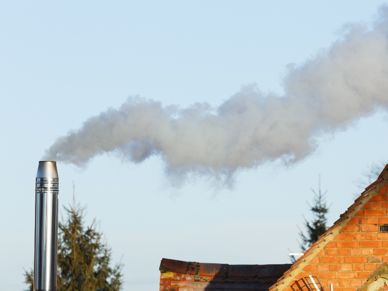 A biomass boiler giving off emissions